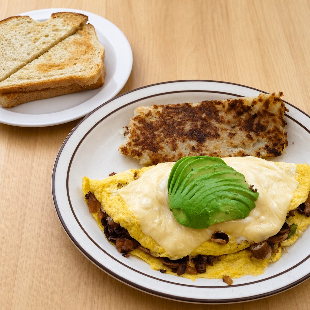 Veggie Cheese Avocado Omelette.