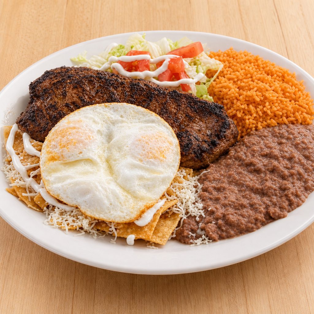 Chilaquiles W/Ribeye Steak (BF Plate).