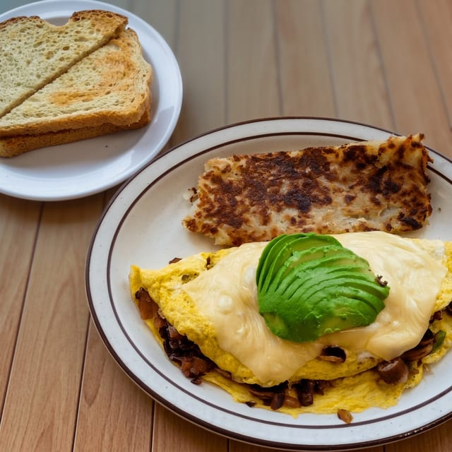 Veggie Cheese Avocado Omelette.