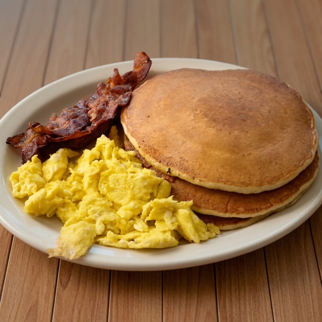 3 Pancake Special (3 Egg, 2 Bacon & 2 Sausages).