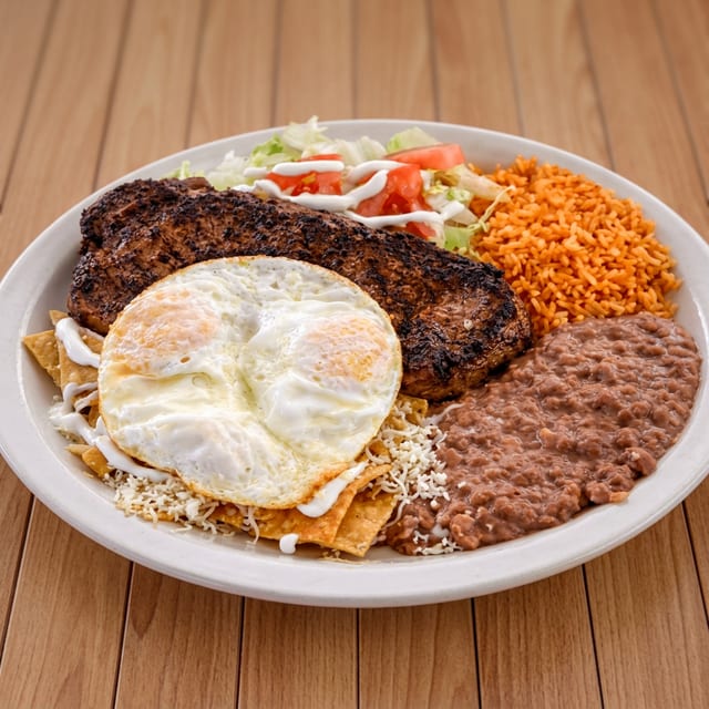 Chilaquiles W/Ribeye Steak (BF Plate).